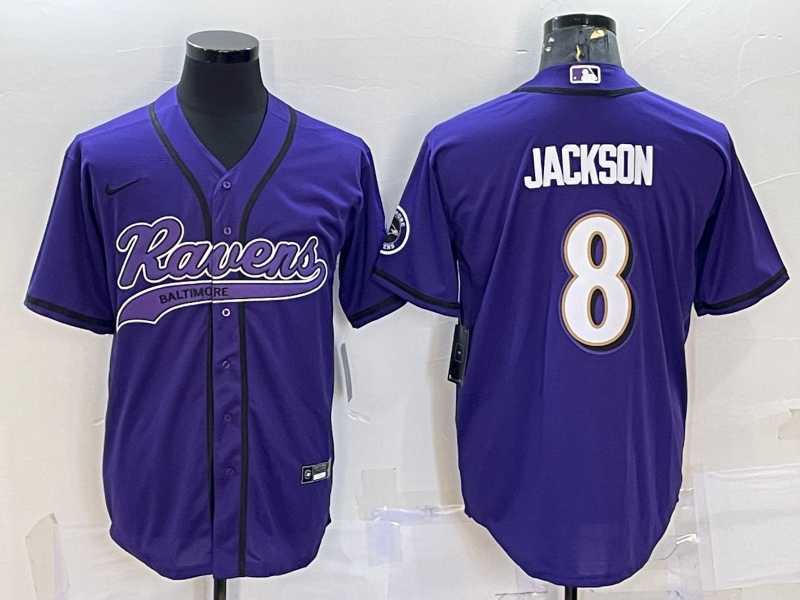 Men%27s Baltimore Ravens #8 Lamar Jackson Purple With Patch Cool Base Stitched Baseball Jersey->baltimore ravens->NFL Jersey